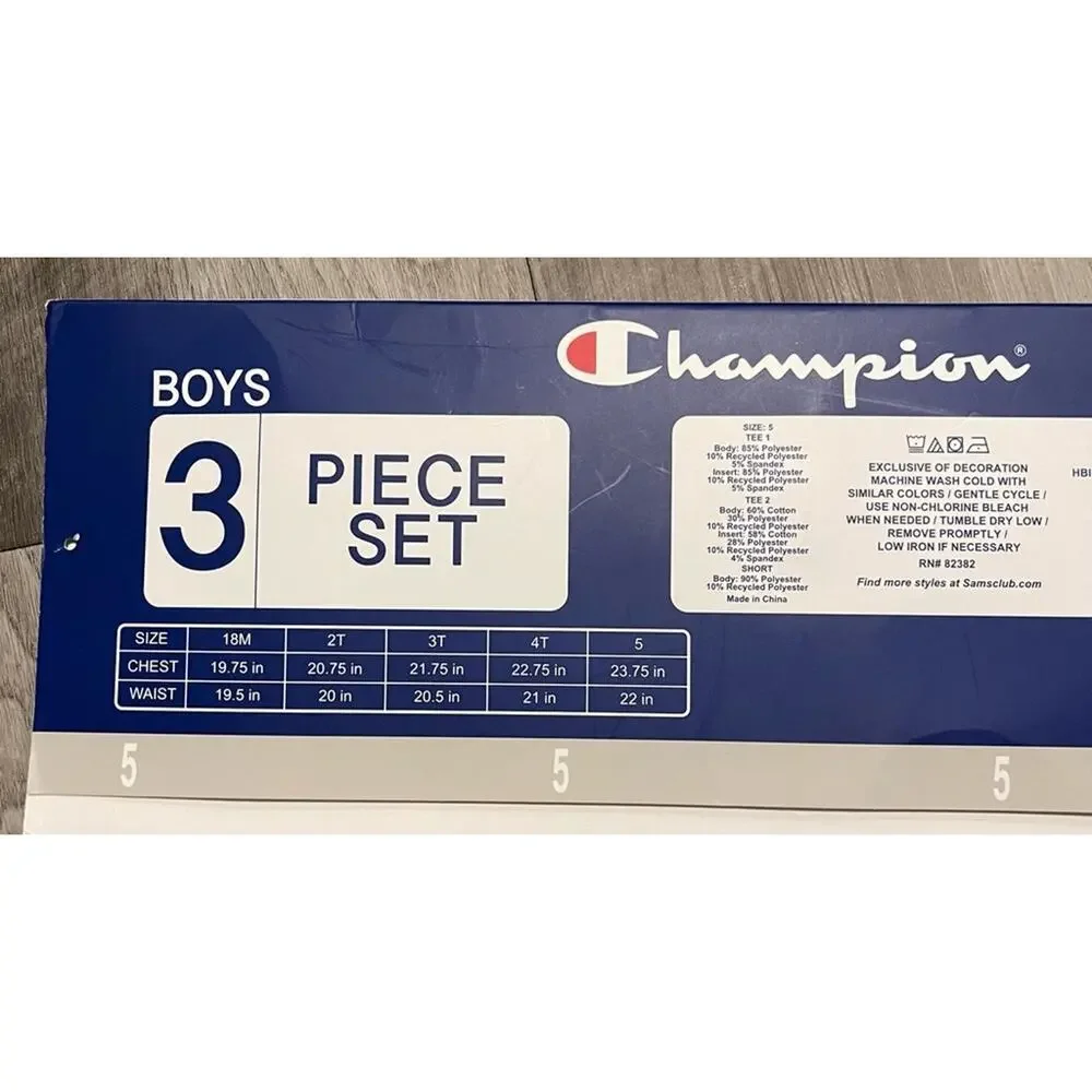 Champion Blue & Gray 3-Piece Athletic Set T-Shirts & Shorts Bundle NWT Size 5